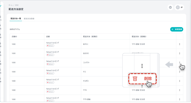 配送方法削除